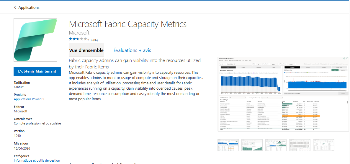 Vue d'ensemble de Capacity Metrics avant téléchargement